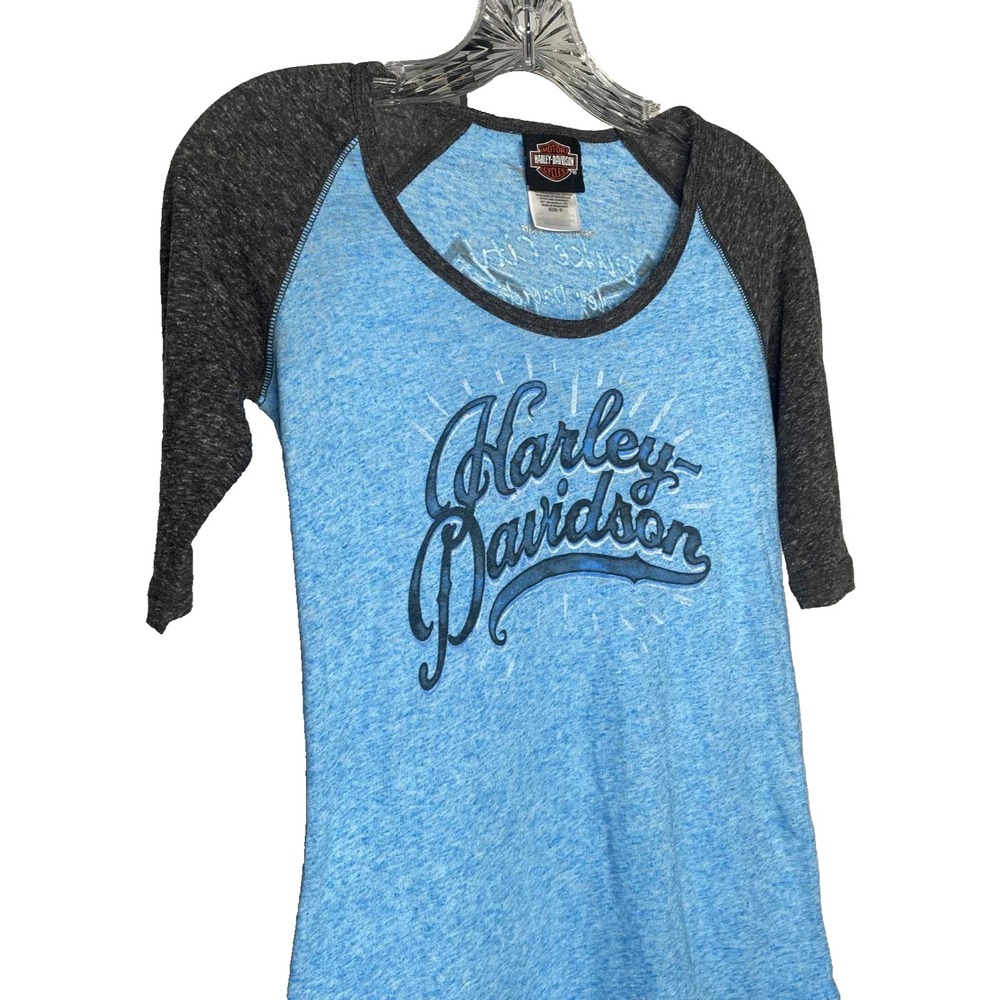Harley-Davidson Womens Turquoise raglan 3/4 Sleeve Graphic Cotton Tee Size small - Picture 2 of 8